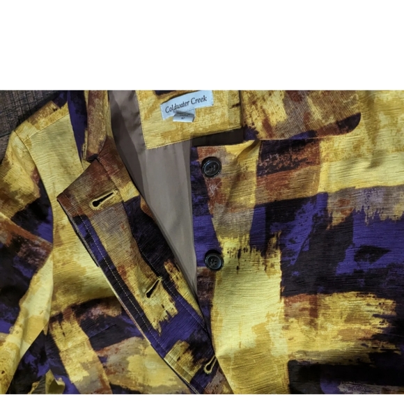 Coldwater Creek Shacket Womens Size 12 Purple & Gold Textured 3/4 Sleeves Button - Picture 6 of 16